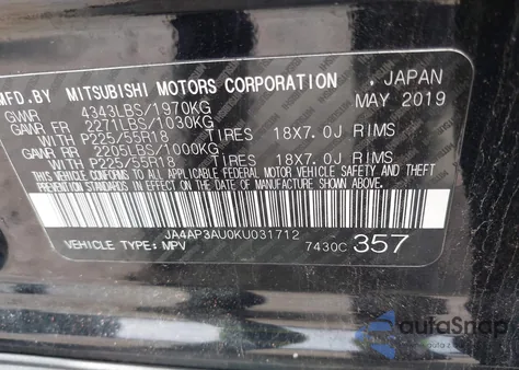 2019 Mitsubishi Outlander Sport 2.0 Le z USA, uszkodzony, nr VIN JA4AP3AU0KU031712